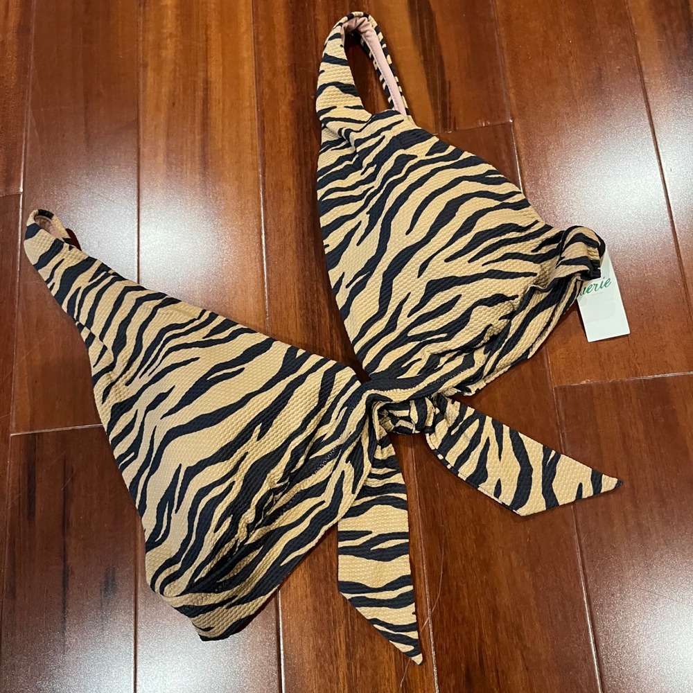 Aerie Tiger Bikini Swim Top Animal Print Triangle Tan Brown Textured New Size XL